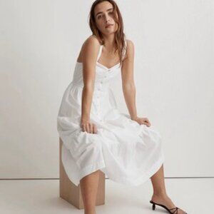 Madewell Button Front Tiered Midi Dress in White